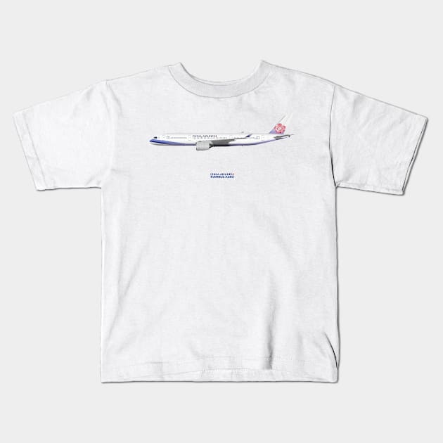 Illustration of China Airlines Airbus A350 Kids T-Shirt by SteveHClark